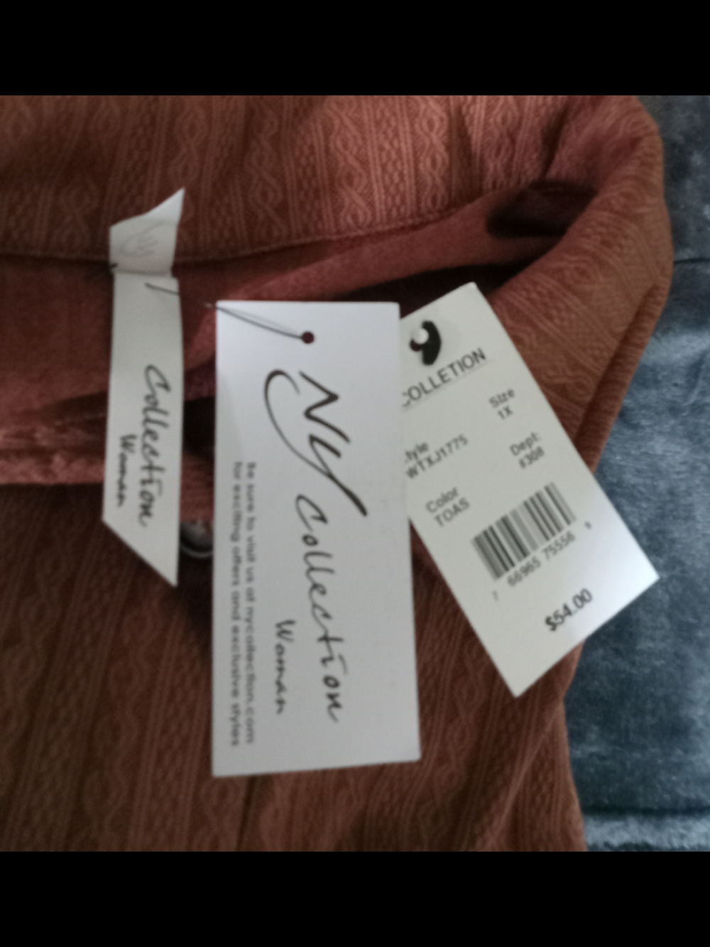 NY Collection Rust Brown Ribbed Button-Front Top with Chest Pockets - Picture 4 of 5